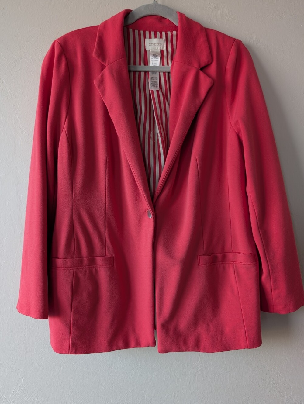 Chico's Pink Single Button From Blazer Striped Lining Size 2